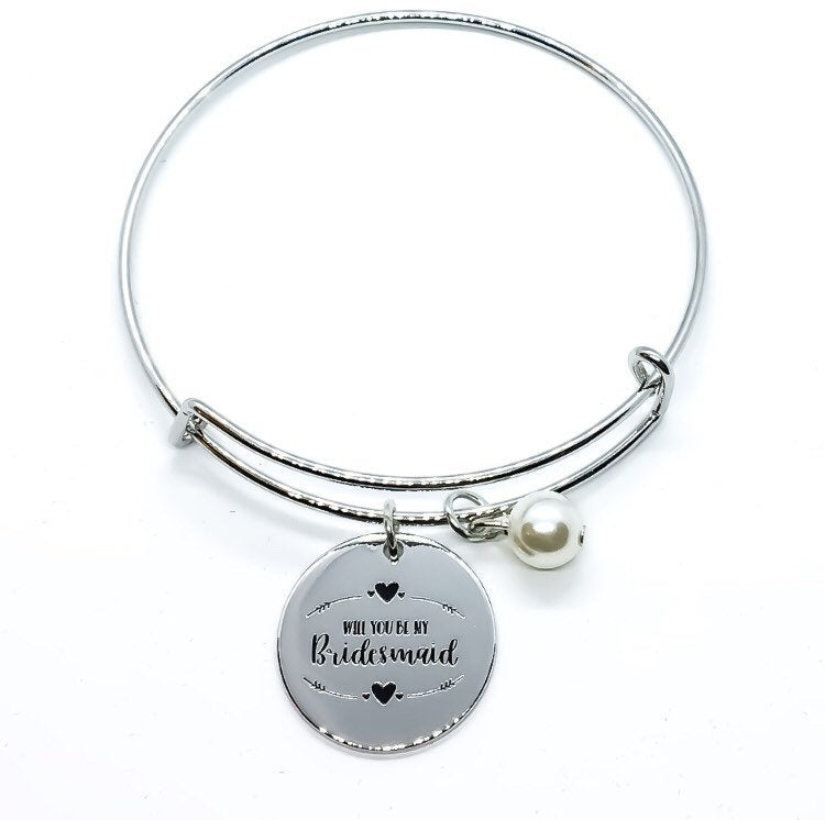 Bridesmaid Proposal Bangle Bracelet, Will You Be My Bridesmaid, Silver