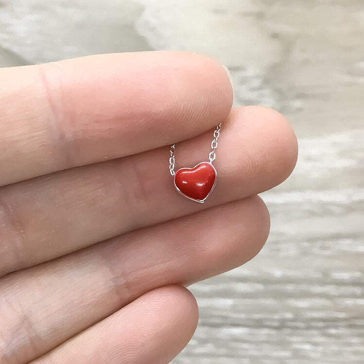 Tiny Red Heart Pendant, Green Heart Necklace, Dainty Heart Jewelry, Stepdaughter Gift, Daughter Necklace, Simple Reminders Gift, Birthday