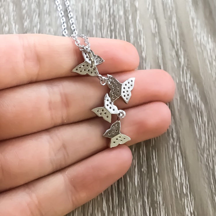 Silver Butterfly Necklace Cubic Zirconia, Dainty Insect Necklace, Beautiful Dangling Necklace, Inspirational Jewelry, Friends Necklace