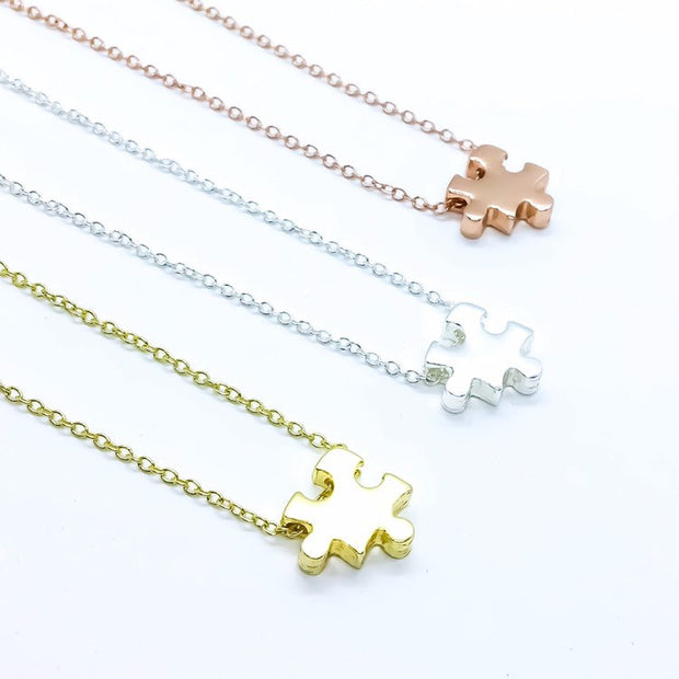 Puzzle Necklace, Rose Gold Jigsaw Puzzle Jewelry, Autism Awareness Necklace, Gift for Mom, Geometric Jewelry, Simple Every Day Jewelry