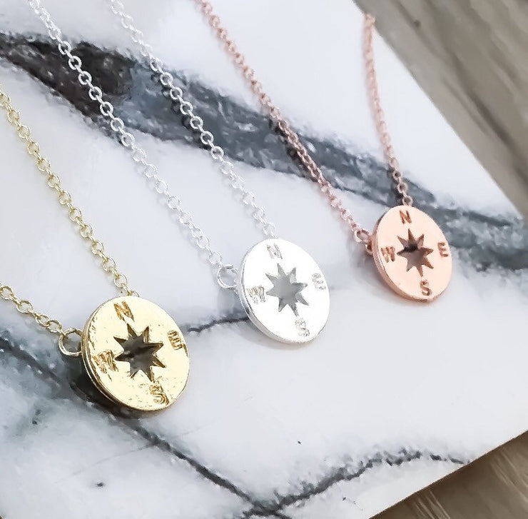 Compass Necklace, Dainty Jewelry, Long Distance Friendship Necklace, Graduation Gift, North Star Necklace, Gift for Traveler, Adventure Gift
