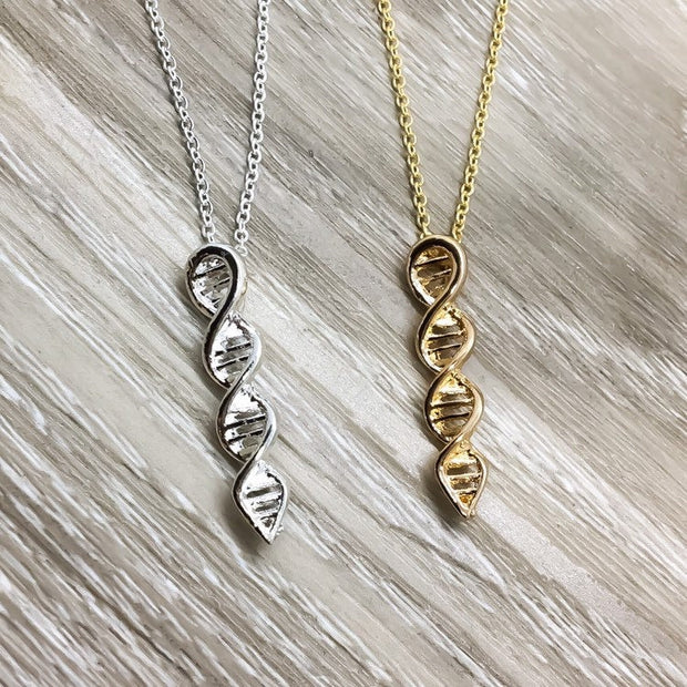 Tiny DNA Strand Necklace, Science Jewelry, Double Helix Gold Pendant, Biology Teacher Gift, Nursing Student Necklace, Scientist Jewelry