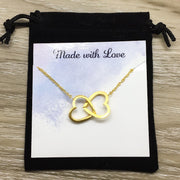 Sister Necklace with Card, Two Interlocking Hearts Necklace, Sisterhood Necklace, Birthday Gift for Sisters, Double Heart Necklace, Graduate