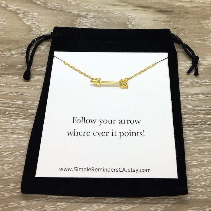 Dainty Arrow Necklace, Follow Your Arrow Card, Rose Gold, Silver, Gold