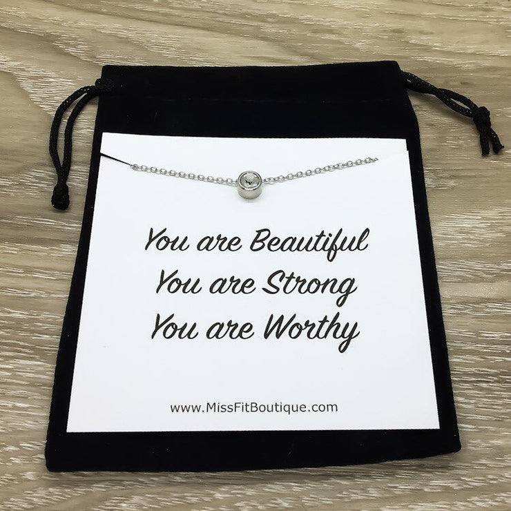 You Are Beautiful, You Are Strong Card, Round Crystal Necklace, Silver