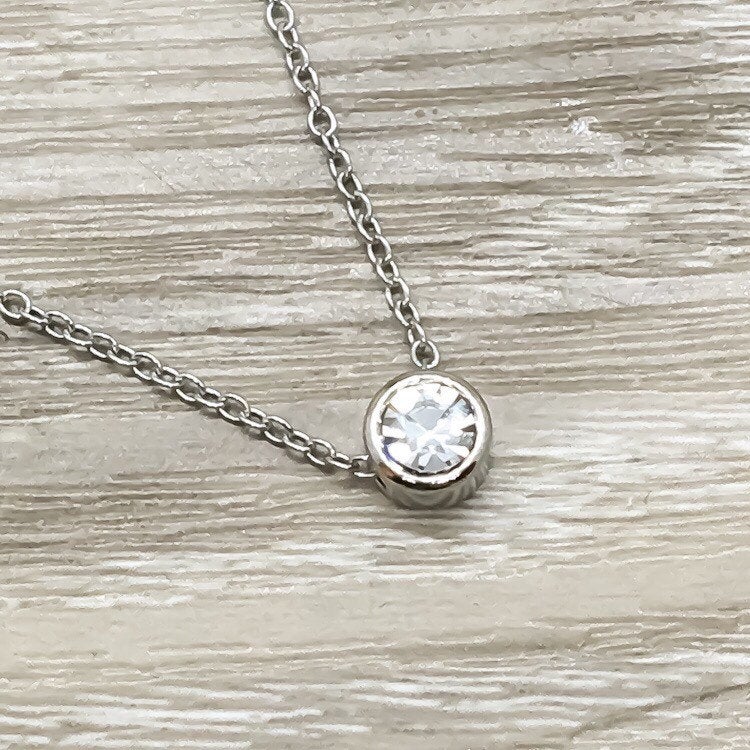 Proverbs 31 25 Jewelry Gift, Tiny Round Crystal Necklace Silver, Support Gift, Gift for Her, Pastor’s Wife Gift, Bible Verse, Patient Gift