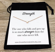 Tiny Cube Necklace, Strength Inspirational Card, Rose Gold, Silver