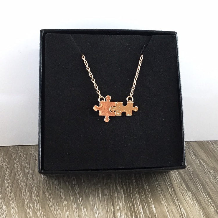 Tiny Puzzle Necklace, Minimalist Jewelry, Double Jigsaw Puzzle Pendant, Friendship Gift, BFF Gift, Autism Awareness Jewelry, Dainty Necklace