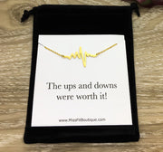 Heartbeat Necklace, Ups and Downs Were Worth It Card, Rose Gold, Silver, Gold