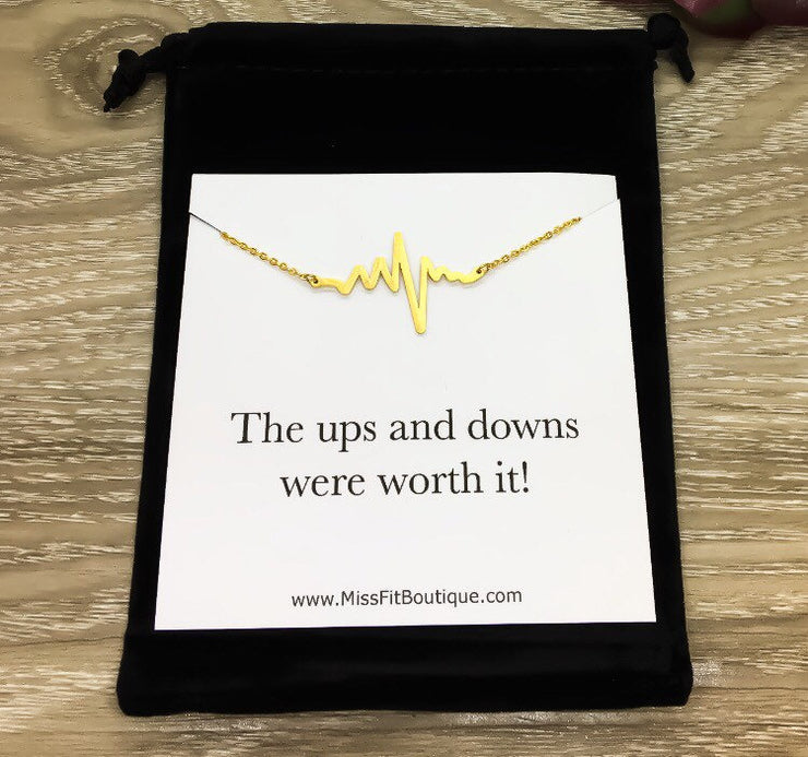 Heartbeat Necklace, Ups and Downs Were Worth It Card, Rose Gold, Silver, Gold