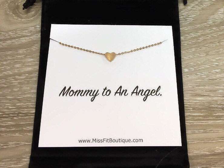 Mommy To An Angel Card, Infant Loss, Stillborn, Heart Necklace, Rose Gold, Silver