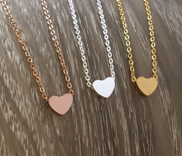 Long Distance Friend Card, Tiny Heart Necklace, Rose Gold, Silver, Gold