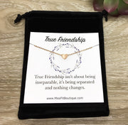 True Friendship Quote Card, Heart Necklace, Rose Gold, Silver, Gold