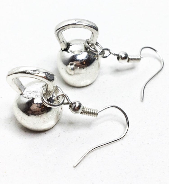 Kettlebell Dangle Earrings, Fitness Jewelry, Kettlebell Jewelry Silver, Workout Earrings, Weightlifting Earrings, Gifts for Fitness Lovers