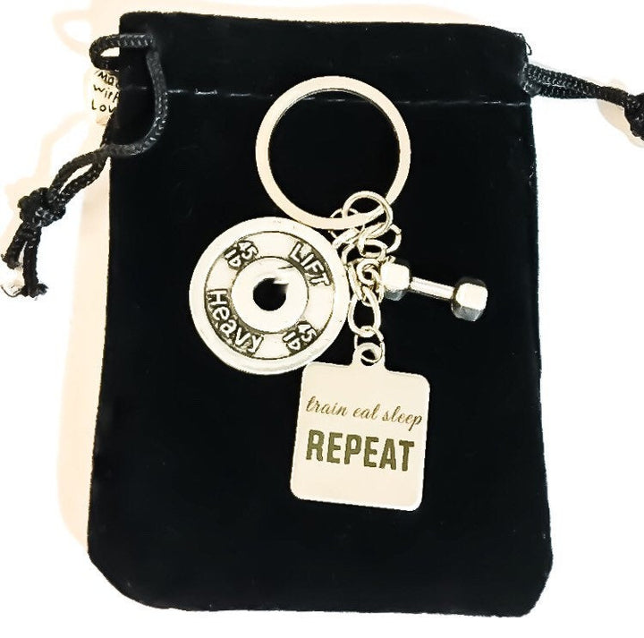 Porte-clés Mantra Fitness, S'entraîner, Manger, Dormir, Recommencer, Soulever lourd, Breloque Haltère, Cadeaux Fitness, Cadeaux pour les passionnés de gym, Porte-clés de gym, Coach de fitness