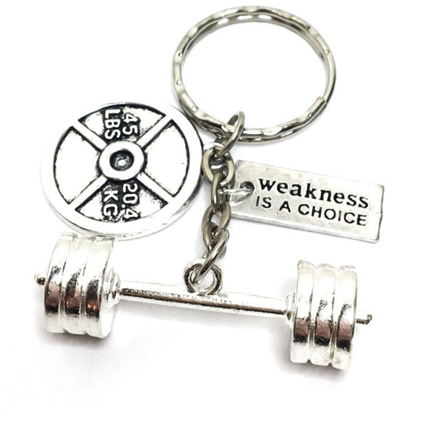 Motivational Keychain, Weakness is a Choice, Weightlifter Gifts, Fitness Charms, Fitness Enthusiast Gifts, Stocking Stuffers for Her