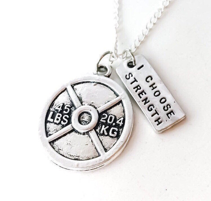 Fitness Charm Necklace, I Choose Strength, Motivational Gifts, Weightlifting Necklace, Fitness Lover Gifts for Women, Motivational Jewelry