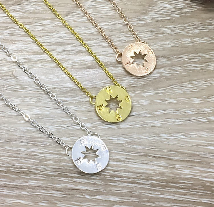 Compass Necklace, Dainty Jewelry, Long Distance Friendship Necklace, Graduation Gift, North Star Necklace, Gift for Traveler, Adventure Gift