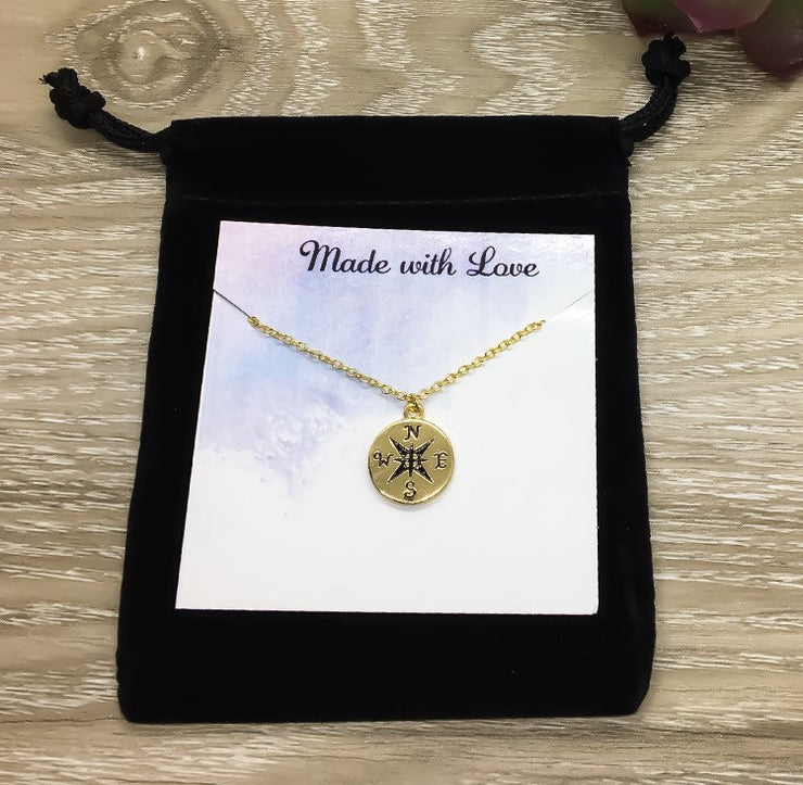 Gold Compass Necklace, Travel Jewelry, Long Distance Friends Necklace, Graduation Gift, Gift for Traveler, Gift for Sister, Going Away Gift