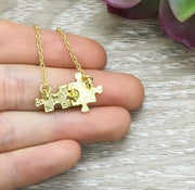 Tiny Puzzle Necklace, Minimalist Jewelry, Double Jigsaw Puzzle Pendant, Friendship Gift, BFF Gift, Autism Awareness Jewelry, Dainty Necklace