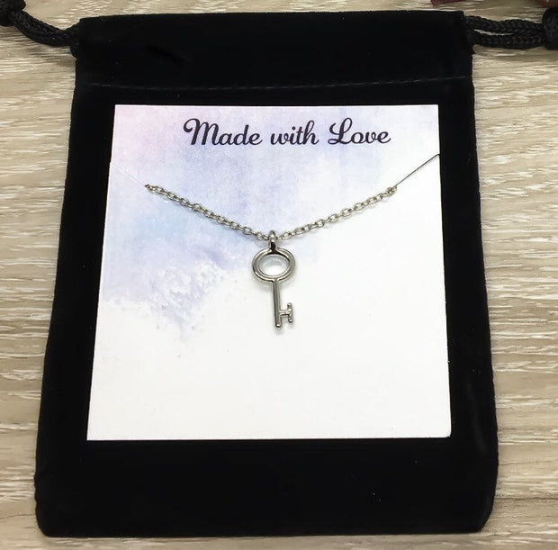 Tiny Key Necklace, Minimalist Jewelry, Skeleton Key Pendant, Friendship Necklace, BFF Gift, Simple Reminders Jewelry, Best Friend Necklace