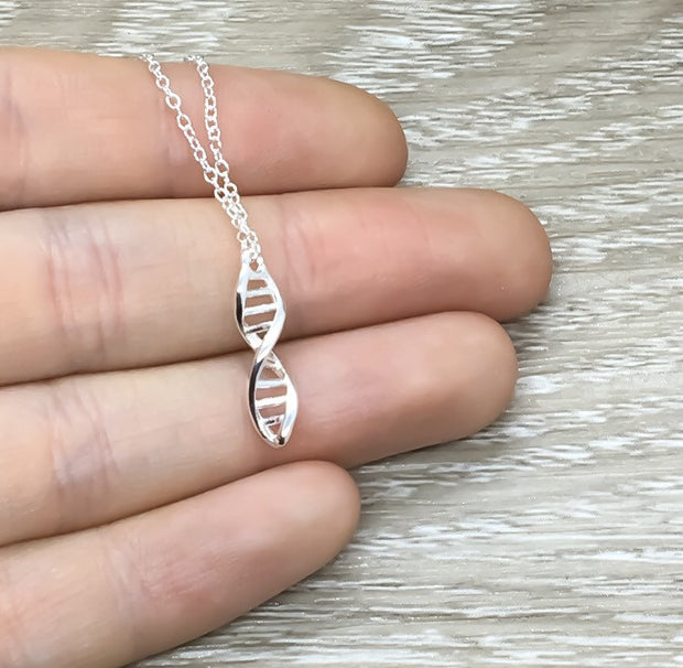 Tiny DNA Necklace, Dainty Sterling Silver Pendant, Double Helix Jewelry, Blended Family Necklace, Mother in Law Gift, Stepmother Gift