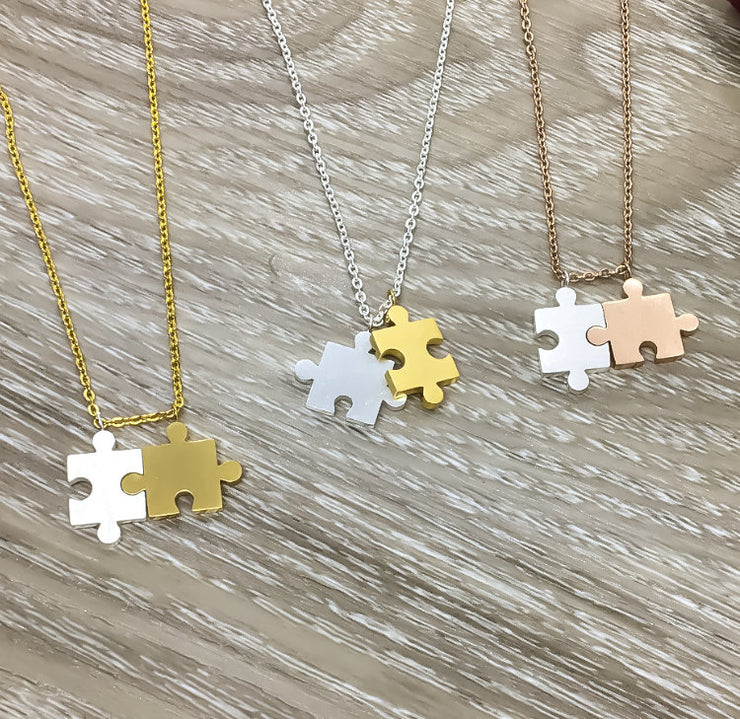 Interlocking Puzzle Necklace, Double Puzzle Piece Necklace, Gift