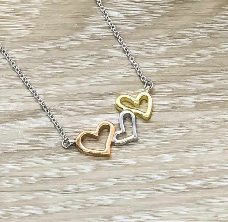 3 Heart Sister Necklace with Card, Sterling Silver Jewelry, Side by Side or Miles Apart, Sister Quote Gift, Gift for Sister, Sister Keepsake