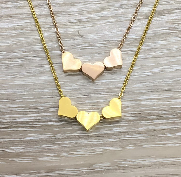 Tiny 3 Hearts Necklace with Card, Dainty Three Heart Necklace, Three Generations Gift, Grandmother Necklace, Gift from Granddaughter, Family