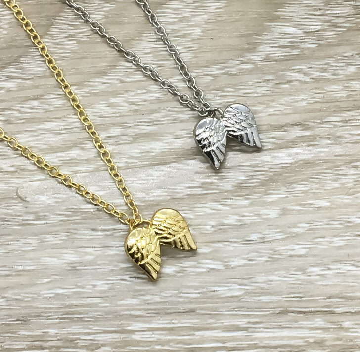 Godmother Quote Card, Angel Wings Necklace, Gold, Silver