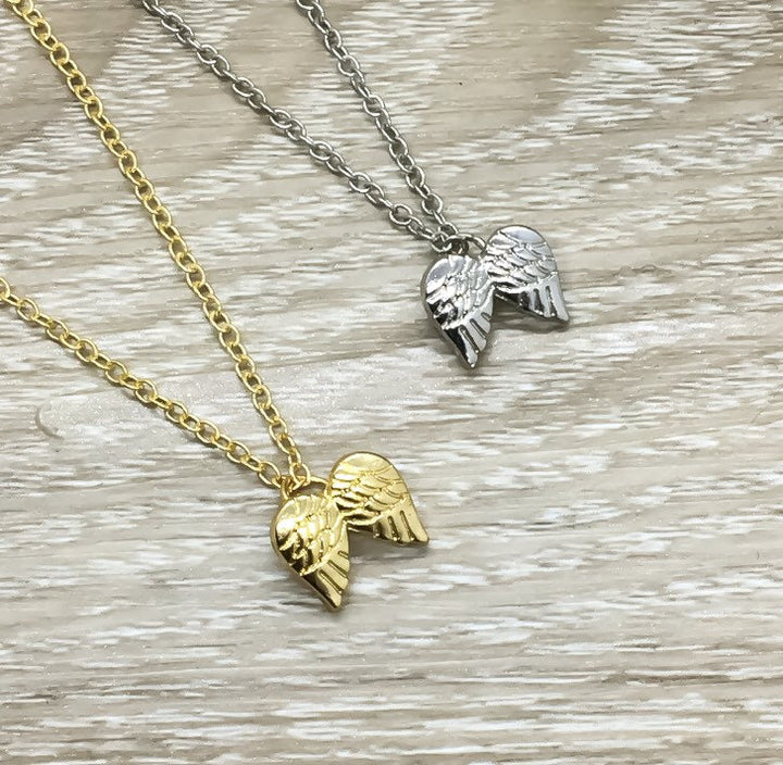 Godmother Quote Card, Angel Wings Necklace, Gold, Silver