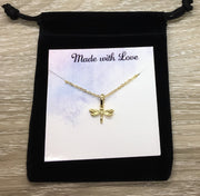 Dragonfly Necklace, Uplifting Gift, Minimal Insect Jewelry, Strength Gift, Personalized Message Card, Inspirational Jewelry, Daughter Gift