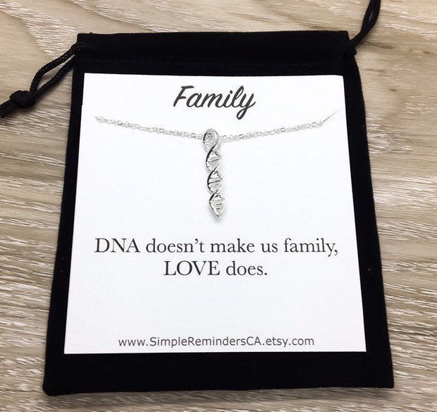 Tiny DNA Necklace, Blended Family Gift, Love Makes Us Family Quote Card, Anatomy Jewelry, Holiday Gift, Sister-in-Law, Blended Family Gift