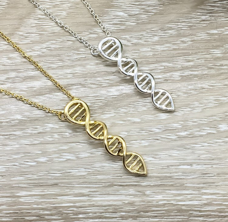 DNA Strand Necklace, Science Jewelry, Double Helix Silver Pendant Gift, Biology Teacher Gift, Nursing Student Necklace, Scientist Jewelry