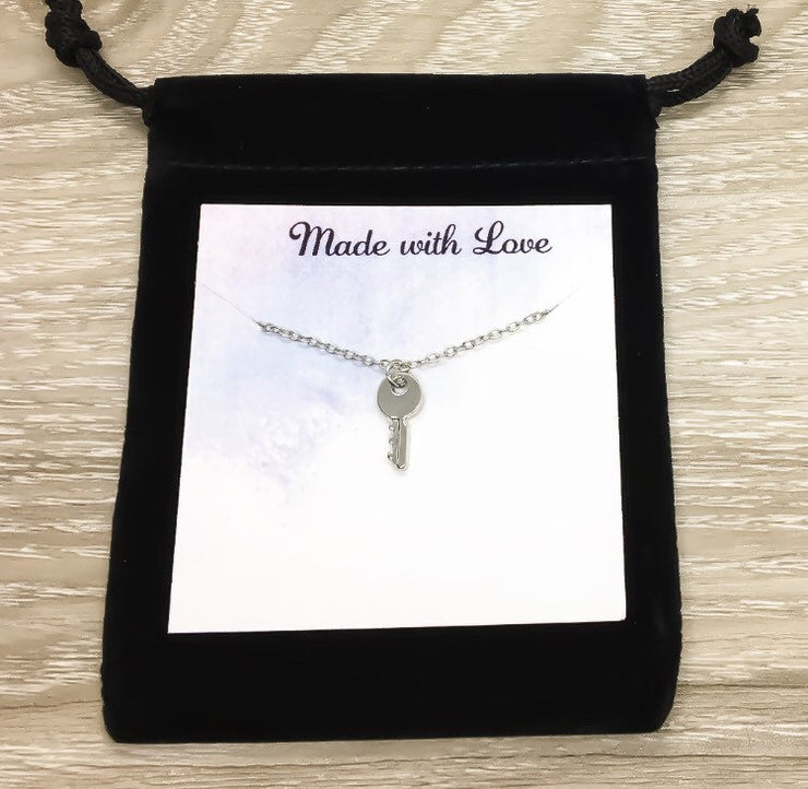 Tiny Key Necklace with Custom Message Card, You Hold The Key Quote, Dainty Necklace, Gift for Daughter, Meaningful Jewelry, Affirmation Gift