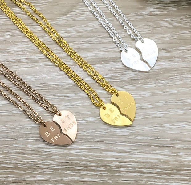 Split Hearts Necklace, Matching Friendship Necklace Set for 2, Half Heart Pendants, Best Friends Gift, Tweens BFF Gift