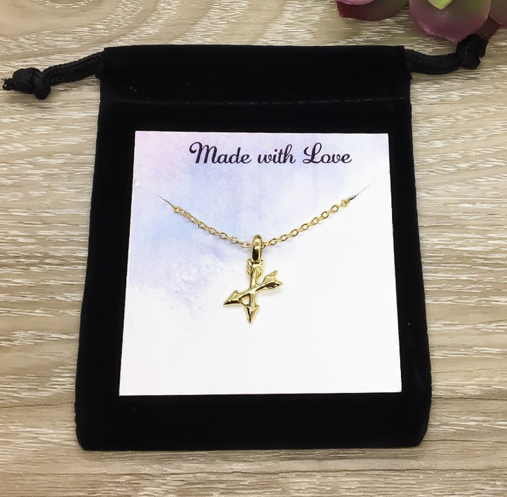 Crossed Arrows Necklace, Friendship Necklace, Gold Arrow Jewelry, New Beginning Gift, Unbiological Sisters Gift, Gift from BFF, Teacher Gift