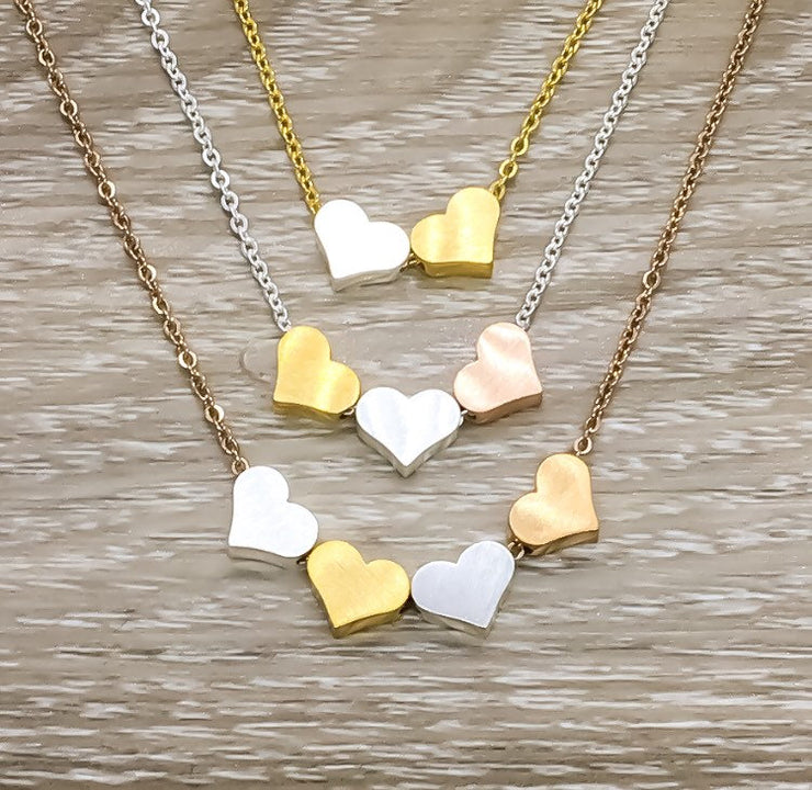 Multiple Hearts Necklace, Three Hearts Necklace, 2 Hearts, 4 Hearts, 5 Hearts