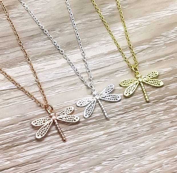 Dragonfly Necklace Rose Gold, Insect Jewelry, Nature Necklace, Bug Jewelry, Minimal Necklace, Simple Reminder Jewelry, Birthday Gift for Her