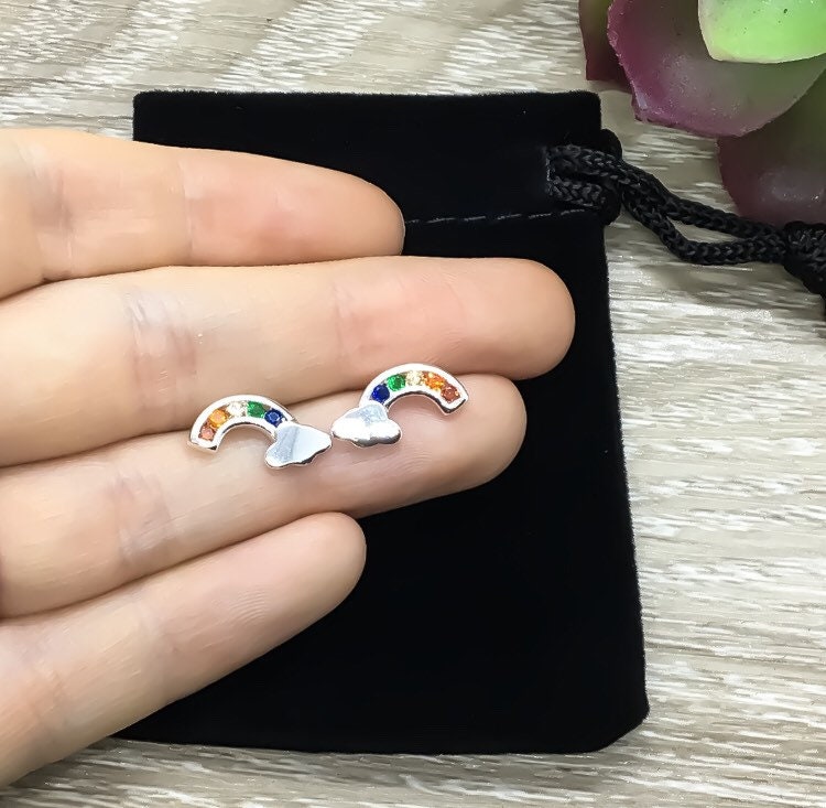 Rainbow Stud Earrings, Rainbow Jewelry, LGTBQ Jewelry, Rainbow Baby Keepsake, Gay Rights Gift, Sterling Silver Earrings, Minimal Jewelry