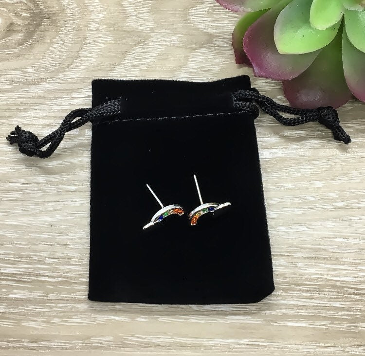 Rainbow Stud Earrings, Rainbow Jewelry, LGTBQ Jewelry, Rainbow Baby Keepsake, Gay Rights Gift, Sterling Silver Earrings, Minimal Jewelry