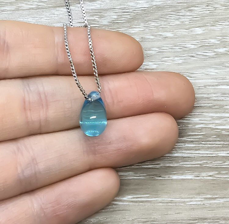 Collier délicat en forme de larme bleue, pendentif goutte d'eau, argent sterling