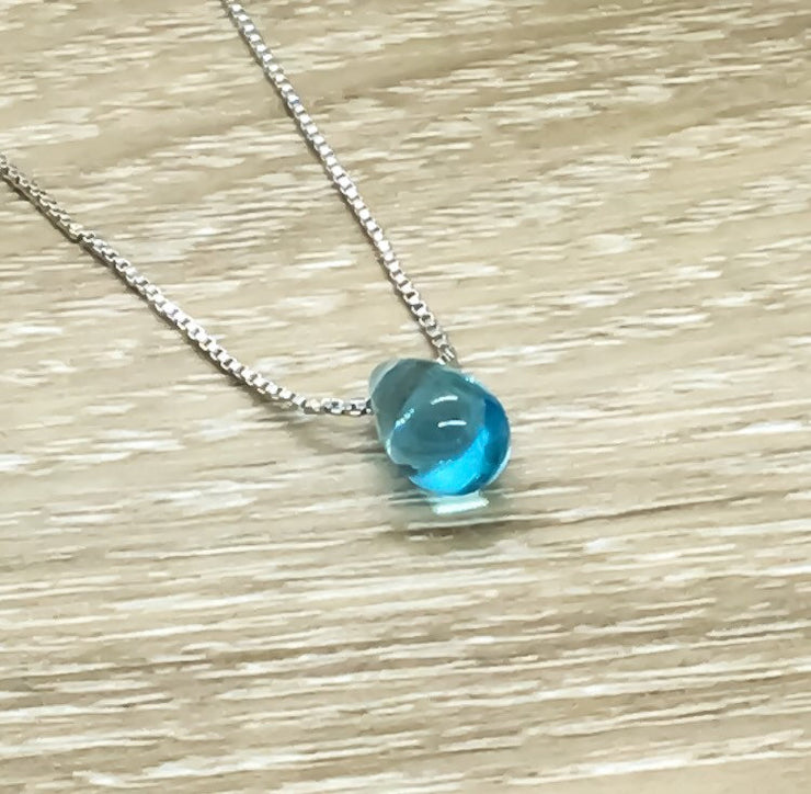 Dainty Blue Tear Drop Necklace, Strength Gift, Water Drop Jewelry, Friendship Necklace, Uplifting Gift. Simple Reminder, Gift for Daughter