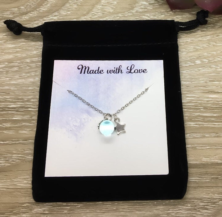 Sterling Silver Star Necklace, Blue Crystal Pendant