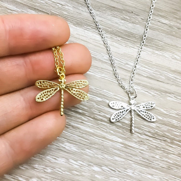 Dragonfly Necklace Rose Gold, Insect Jewelry, Nature Necklace, Bug Jewelry, Minimal Necklace, Simple Reminder Jewelry, Birthday Gift for Her