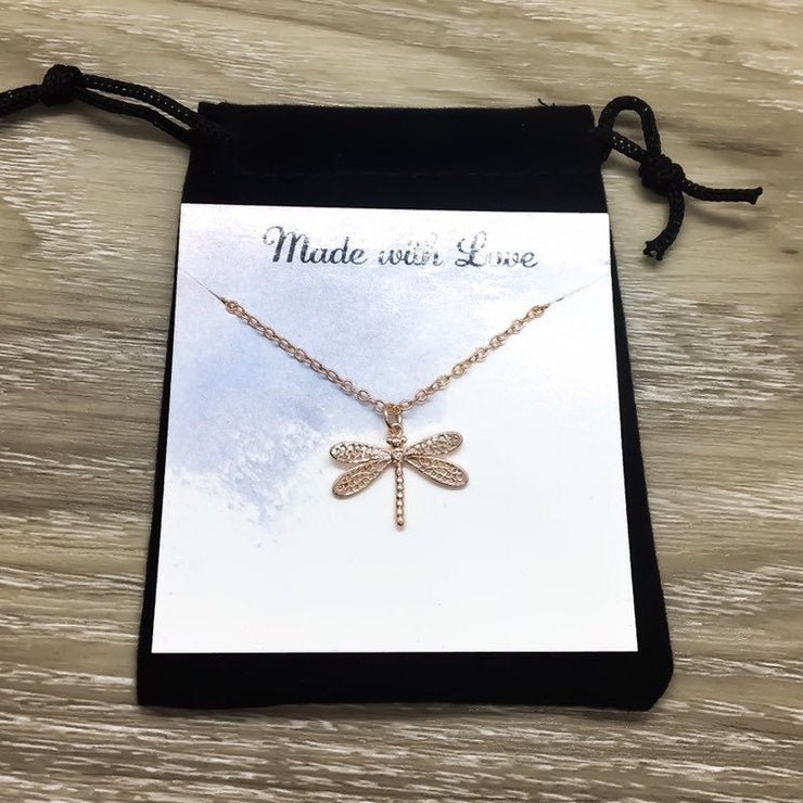 Dragonfly Necklace Rose Gold, Insect Jewelry, Nature Necklace, Bug Jewelry, Minimal Necklace, Simple Reminder Jewelry, Birthday Gift for Her
