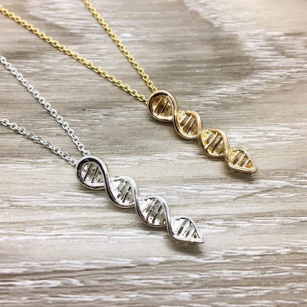 Tiny DNA Strand Necklace, Science Jewelry, Double Helix Gold Pendant, Biology Teacher Gift, Nursing Student Necklace, Scientist Jewelry