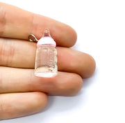 1 Pink Baby Bottle Charm, Resin