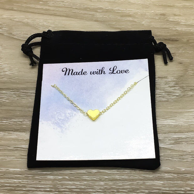 Long Distance Friendship Card, Gift, Dainty Heart Necklace, Silver, Gold, Rose Gold