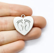1 Heart Shaped Footprints Charm Silver, Individual Charms, Baby Charms, Mommy Charms, Mother Charms, DIY Craft, Cute Charms, Baby Pendant